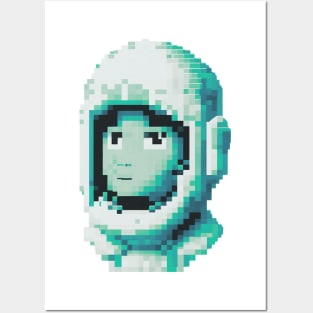 Pixelated Astronaut Head - Teal Posters and Art